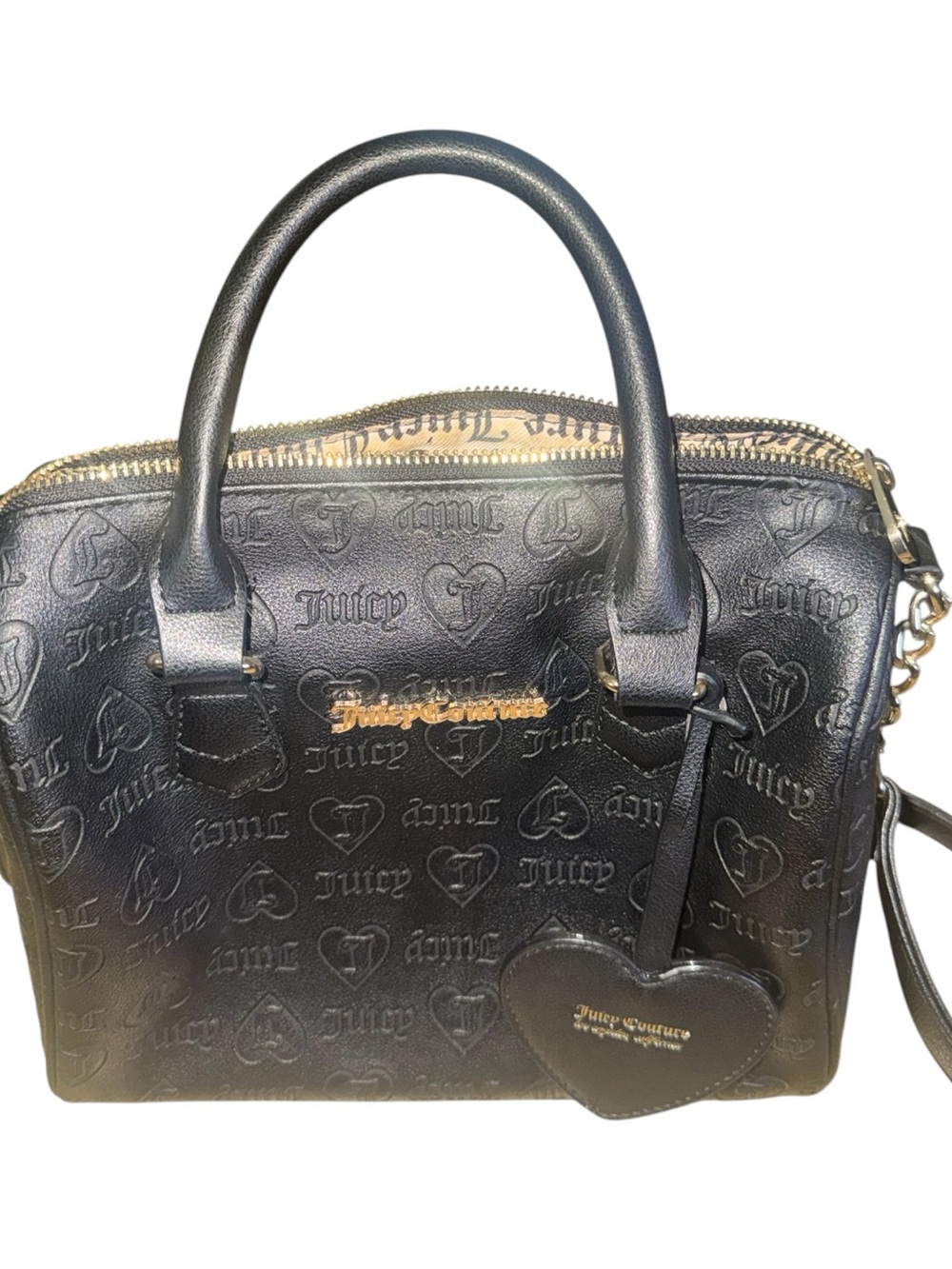 Juicy Couture Black Embossed Logo Satchel with Heart Charm
